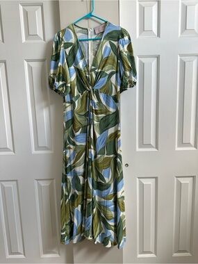 White Closet Elements Maxi Midi Floral Flowy Dress XL Garden Blue Green